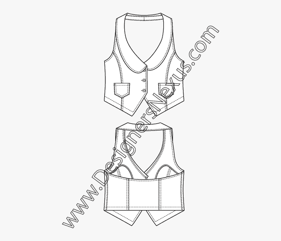 Vest Fashion Sketch Halter Vest Top With Deep Peter - Line Art, Transparent Clipart