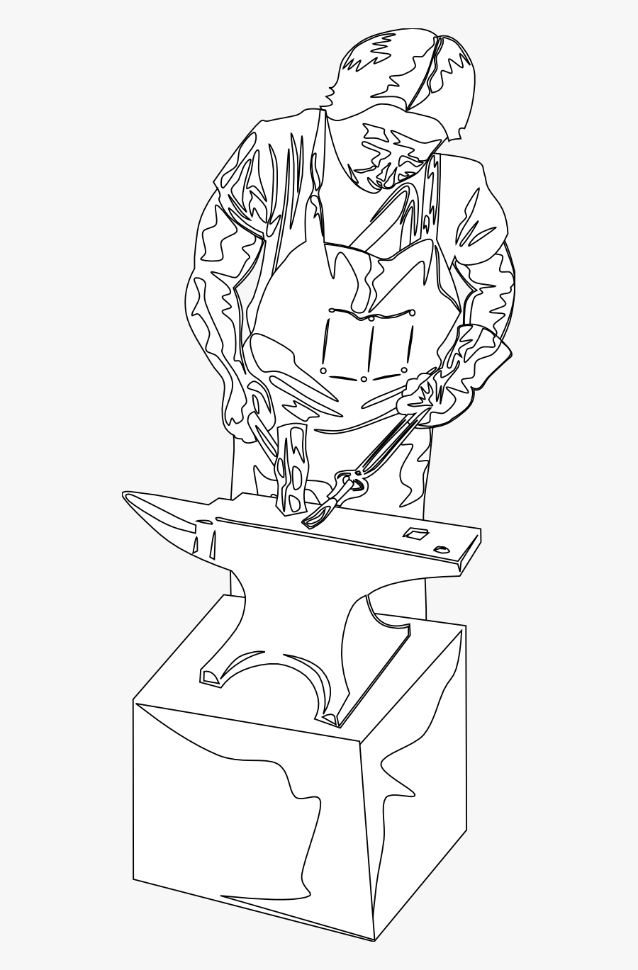 Blacksmith And Tools Black White Line Art 555px - Sitting, Transparent Clipart