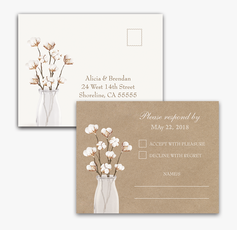 Rustic Cotton Theme Kraft Paper Wedding Rsvp Postcard - Bouquet, Transparent Clipart