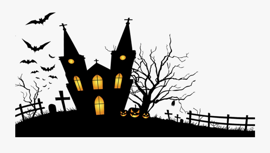 Halloween Theme Party Mask Wallpaper - Black Haunted House Silhouette Png ,...