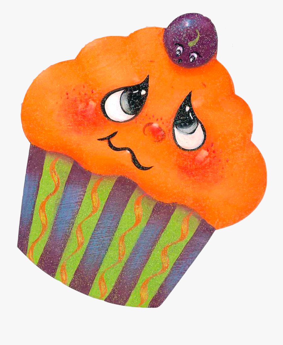 Halloween Cupcake Cutouts Painted In Acrylics By Laure - Cartoon, Transparent Clipart