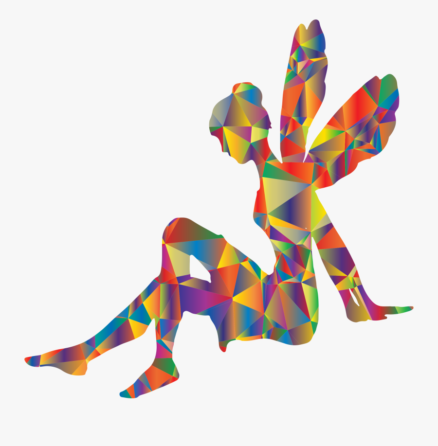 Low Poly Prismatic Psychedelic Female Fairy Relaxing - Fairy Silhouette Png, Transparent Clipart