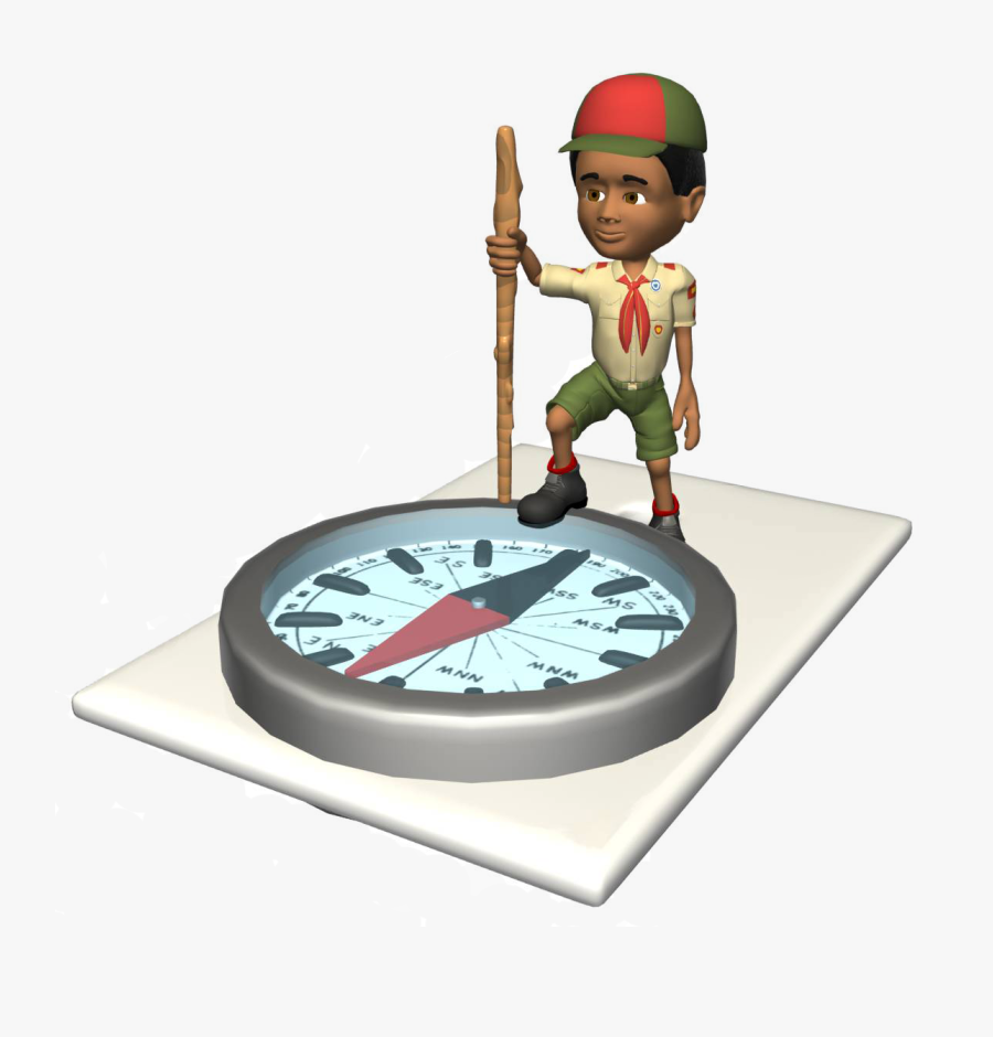 Boy Scout On A Compass - Orienteering Animation, Transparent Clipart
