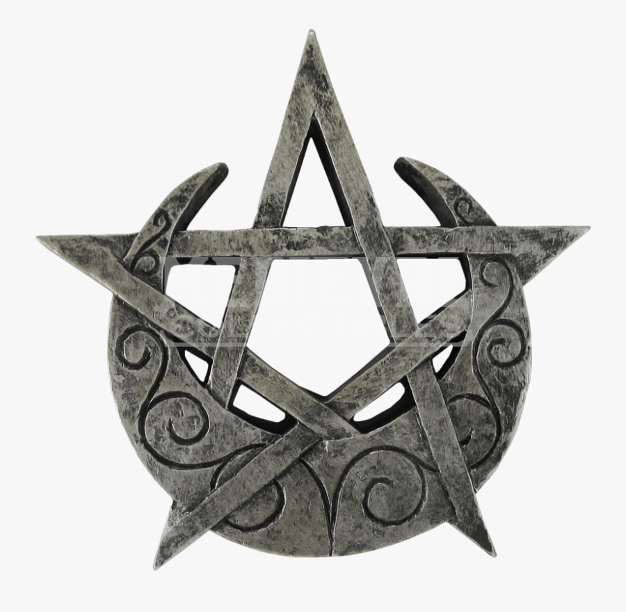 Cresent Moon Png -small Crescent Moon Pentagram Plaque - Wicca, Transparent Clipart