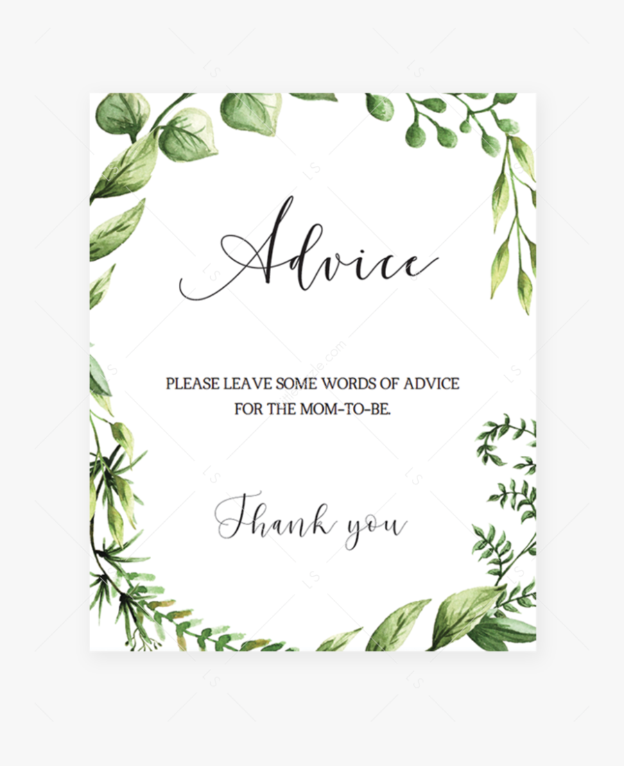 Baby Shower Advice Sign Printable With Watercolor Greenery - Diaper Raffle Sign, Transparent Clipart