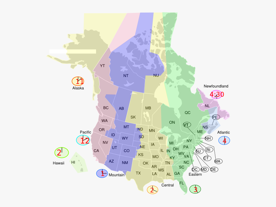 Time Zone Map Us Canada, Transparent Clipart