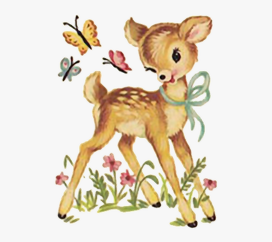 #deer #fawn #vintage #sticker #oktouse #whatsmineisyours - Cute Vintage Greeting Card, Transparent Clipart