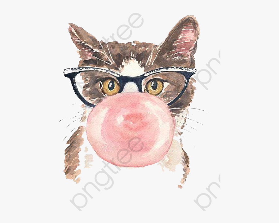 Cat Clipart Watercolor - Hipster Cat, Transparent Clipart
