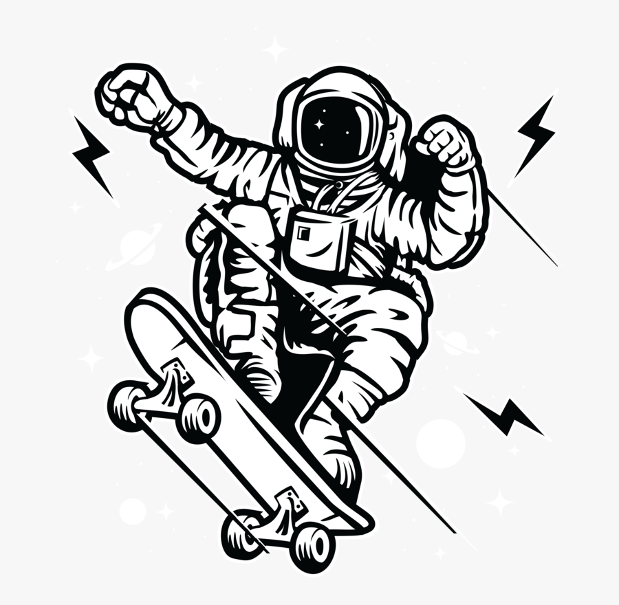 Astronaut Skateboarding, Transparent Clipart