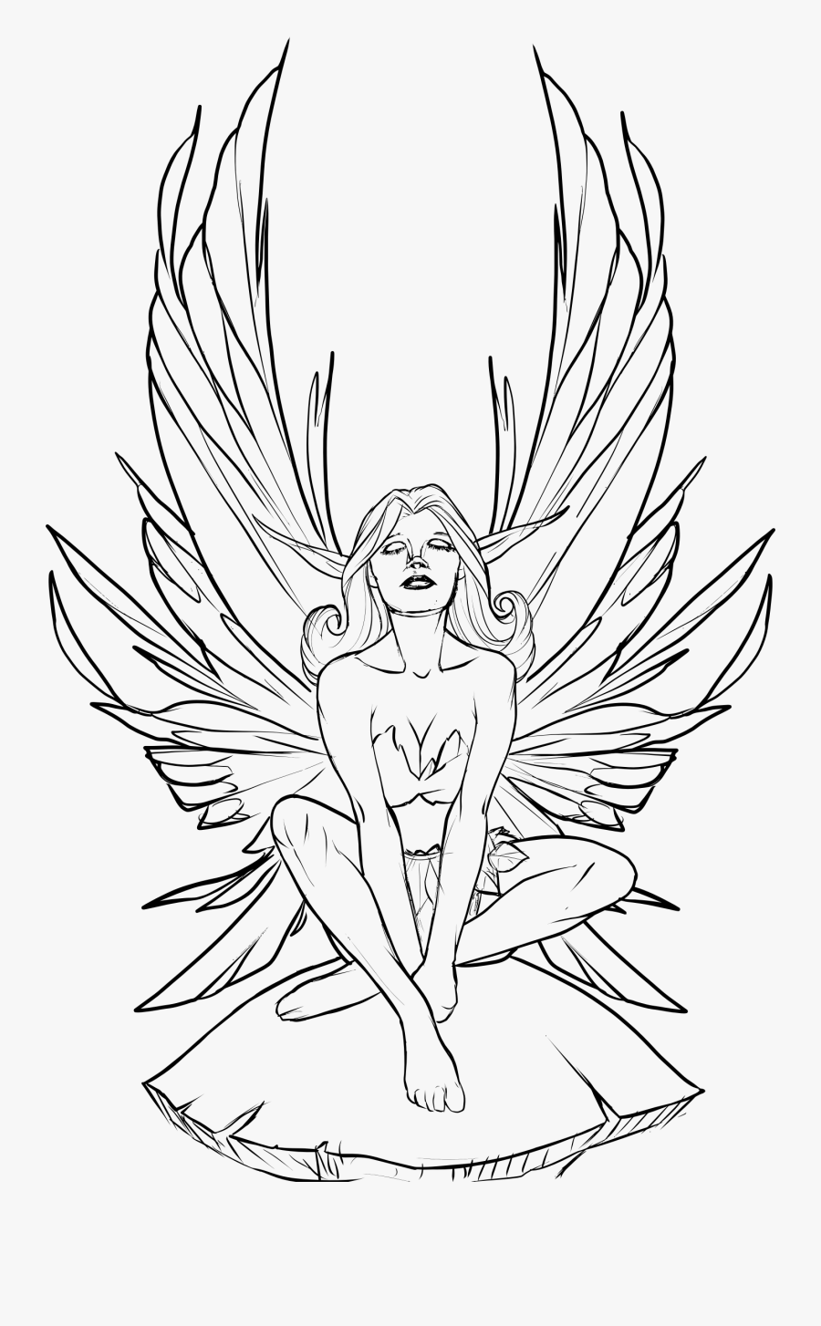 Meditating Fairy Line Art Clip Arts - Mythical Creatures Drawings Easy, Transparent Clipart