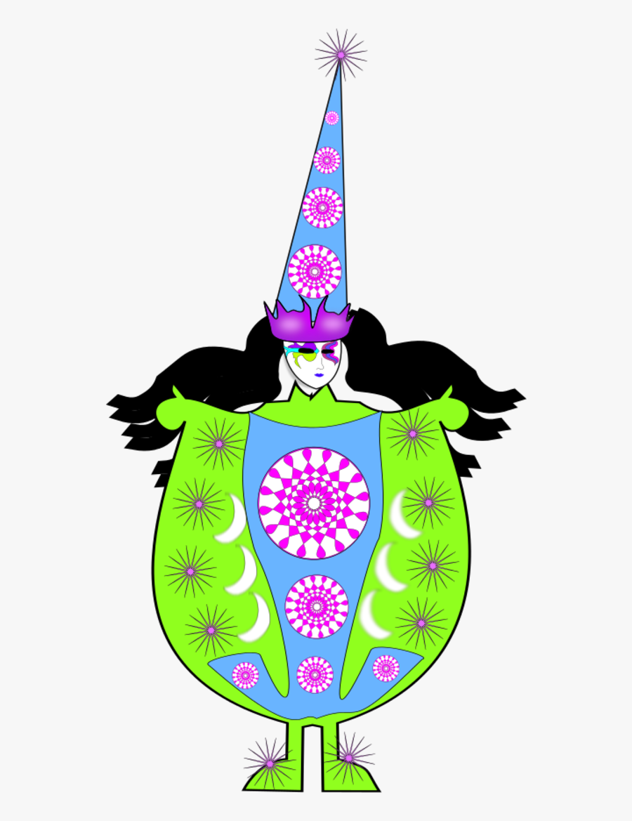 Clown Wearing Large Dress And Long Hat, Transparent Clipart