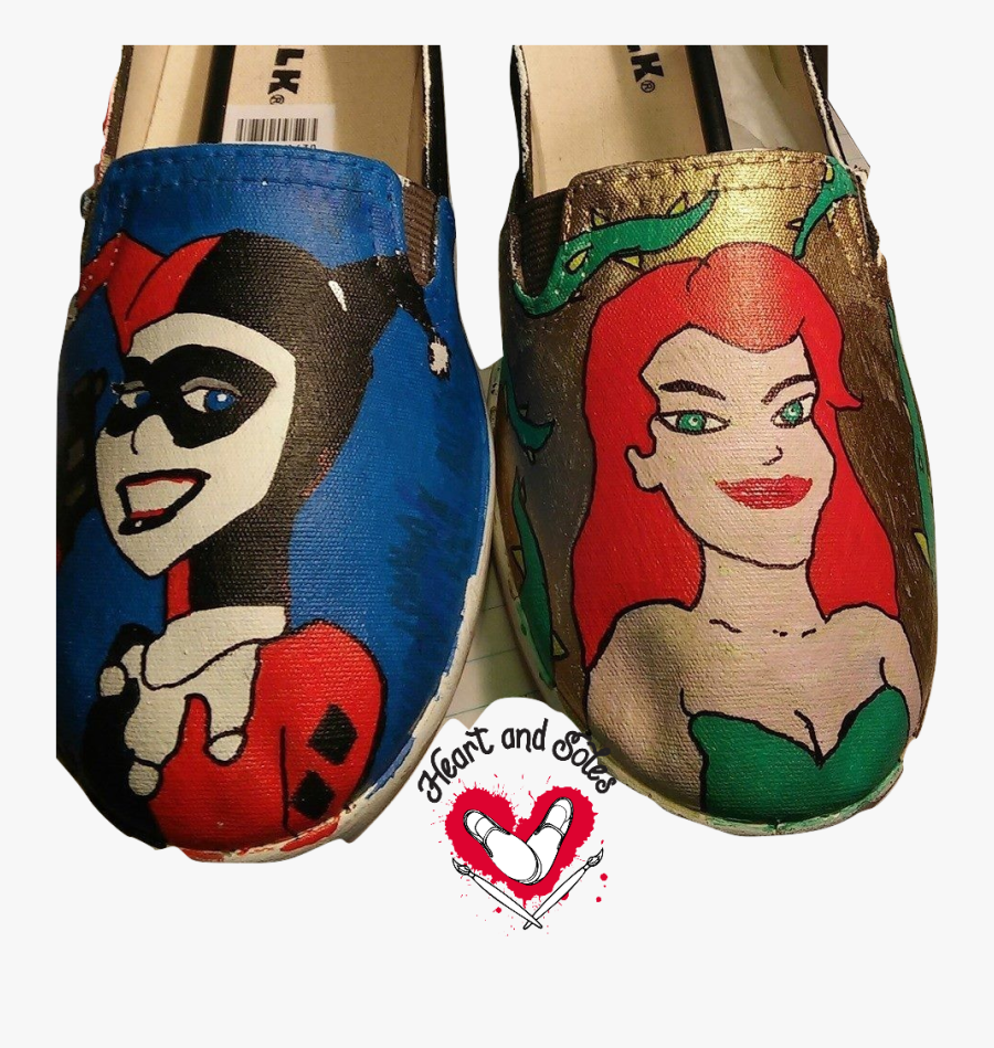 Harley Quinn And Poison Ivy Hand Painted Shoes - Shoe, Transparent Clipart