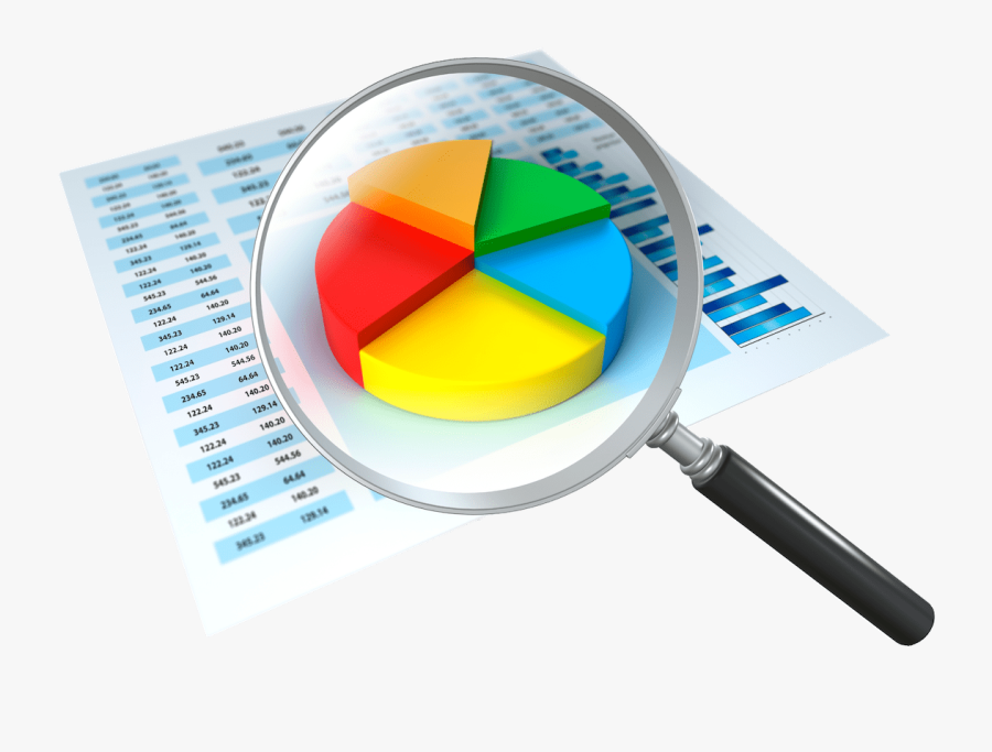Pie Graph With Magnifying Glass No Background - Magnifying Glass On Reports, Transparent Clipart
