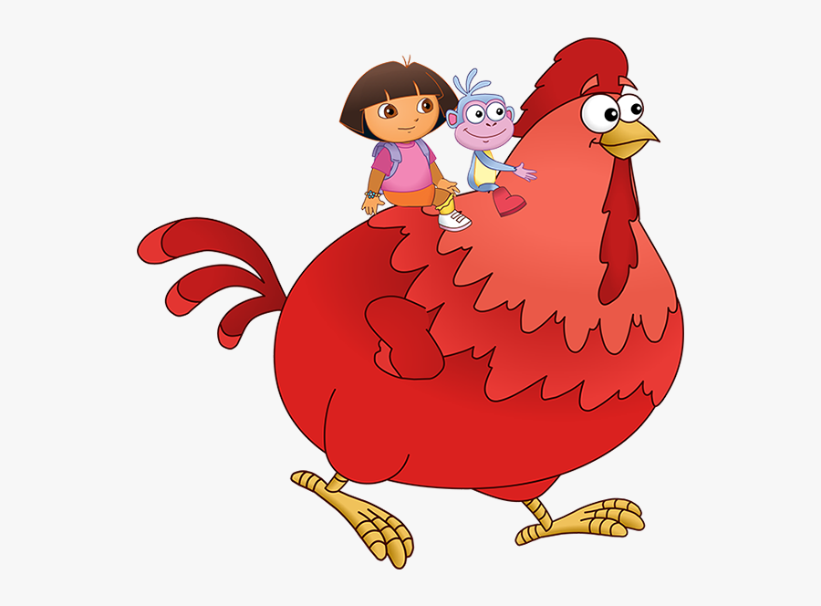Clip Art Image Dora The Explorer - Dora And Big Red Chicken, Transparent Clipart
