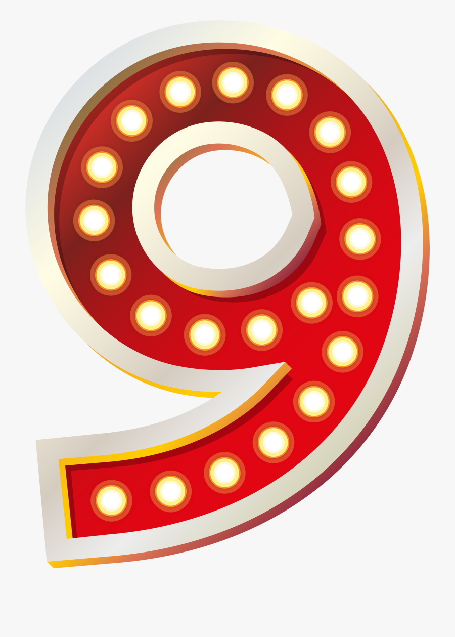 Red Number With Lights - Number 9 Clipart Png, Transparent Clipart
