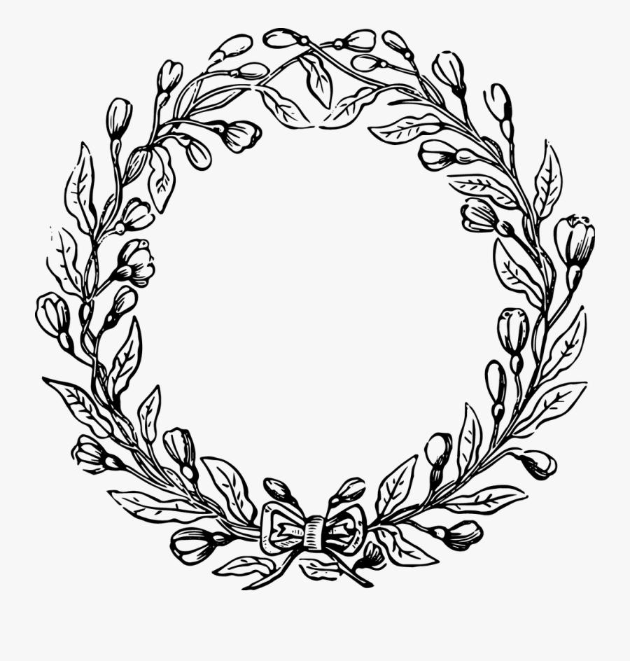 Clip Art Flower Wreath Drawing - Flower Wreath Black And White Png, Transparent Clipart