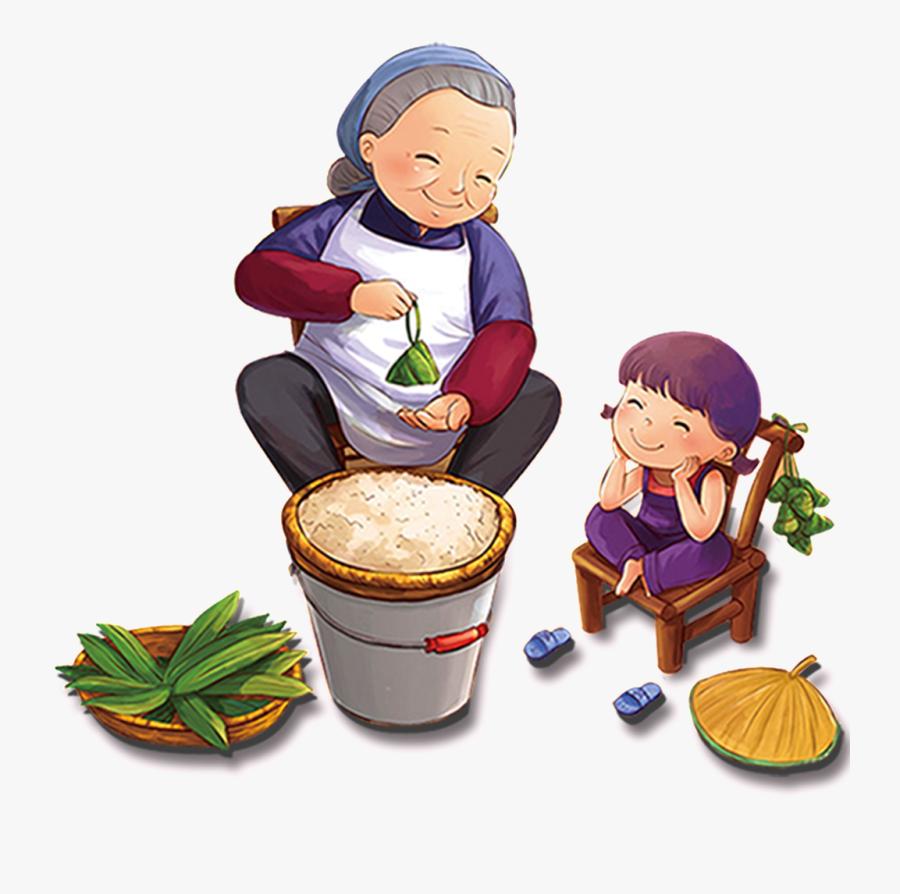 Grandma Bag Dumplings Dragon Boat Festival Png - 端午 節 吃 粽子, Transparent Clipart