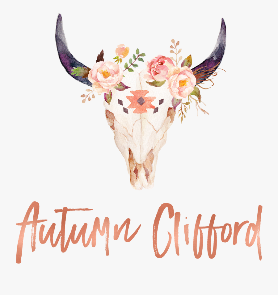 Horn Clipart Cow Skull - Longhorn Skull With Flowers, Transparent Clipart