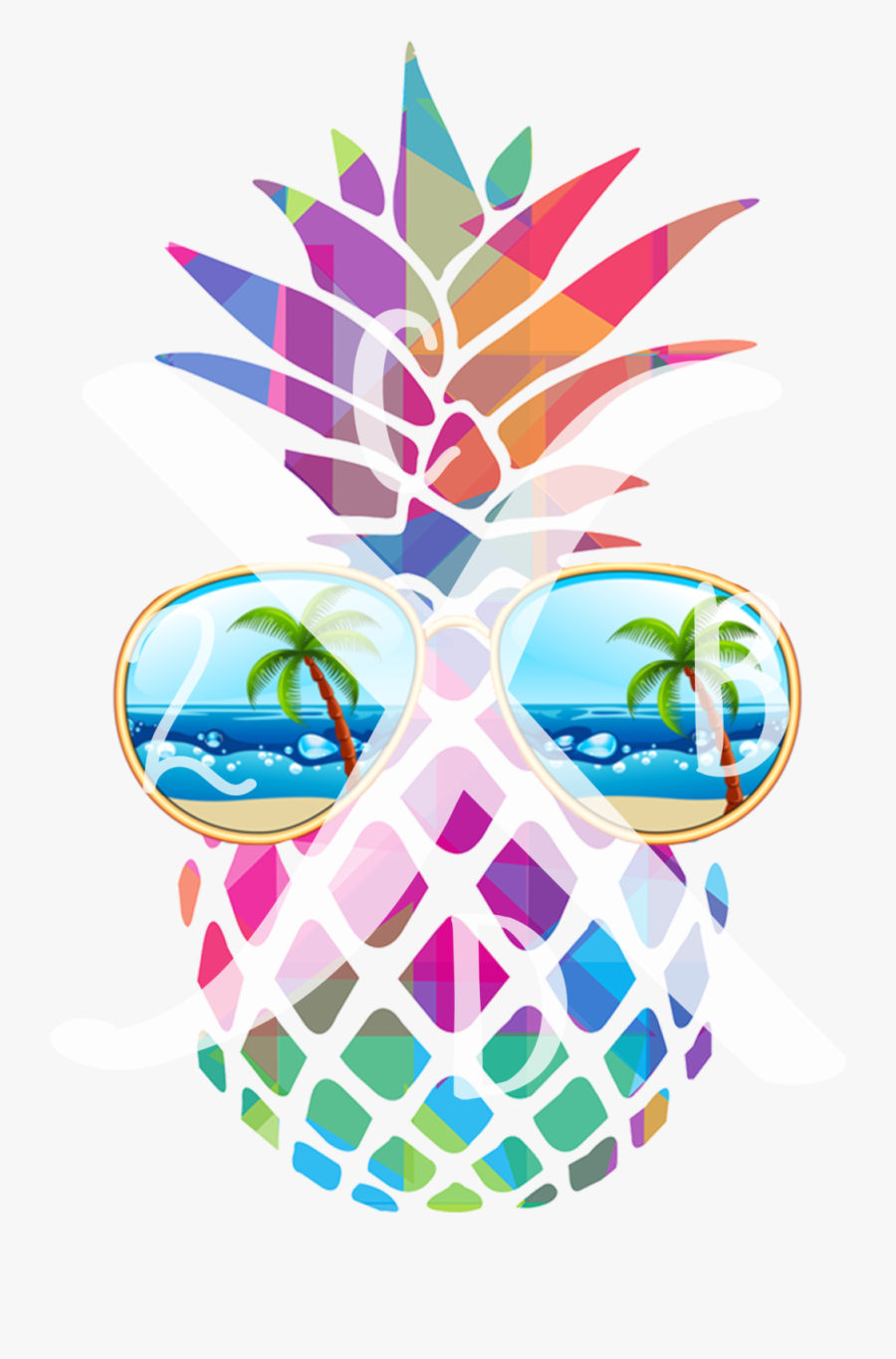 Pineapplewithsunglasses1 - Black And White Pineapple Sticker, Transparent Clipart
