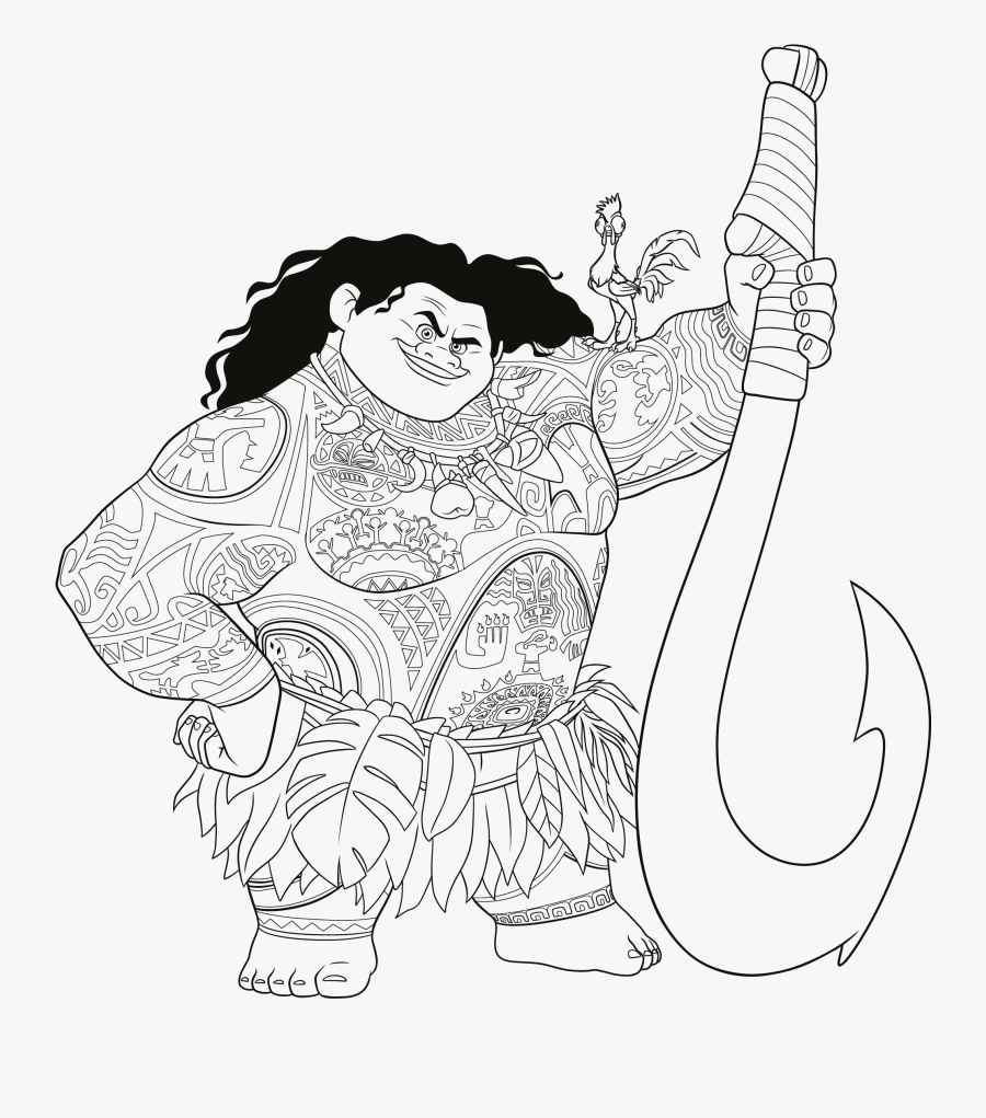 Maui Moana Colouring - Moana Clipart Black And White, Transparent Clipart