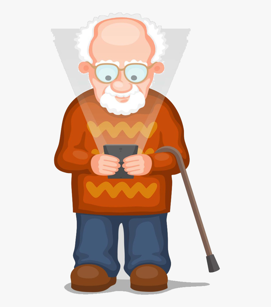 Grandfather Clipart Extreme Old Age - Old Man With Mobile Clipart, Transparent Clipart