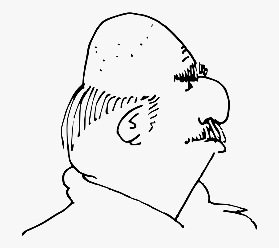 Bald Head, Bald Patch, Head, Bald, Black, Man, Mustache - Bald Head For Coloring, Transparent Clipart