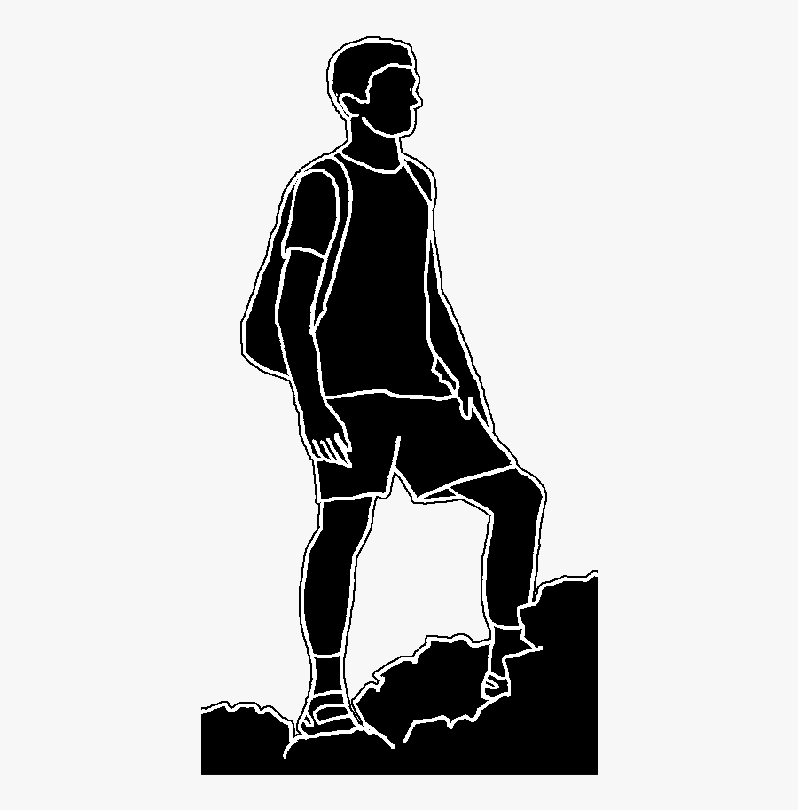 White Line Silhouette Boy Mountain - Black Png And White Image Boys, Transparent Clipart