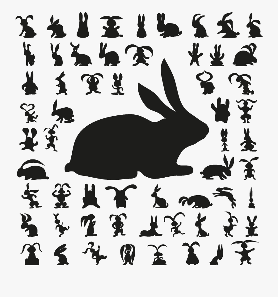 Cute Bunnies Silhouette, Transparent Clipart
