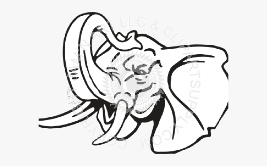Transparent Trunk Clipart - Elephant Head With Trunk Up Drawing, Transparent Clipart