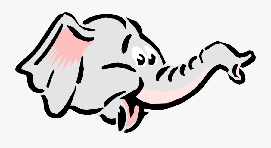 Vector Illustration Of Cartoon Elephant Head With Trunk - Elephant Trunk Clipart, Transparent Clipart