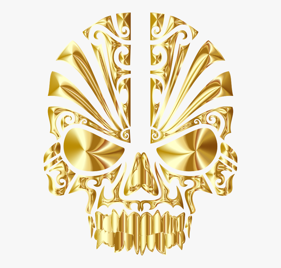 Golden Skull Tribal, Transparent Clipart