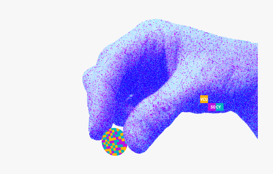 A Hand Composed Of Multi-colored Pixels Holds A Chunk - Sociology, Transparent Clipart