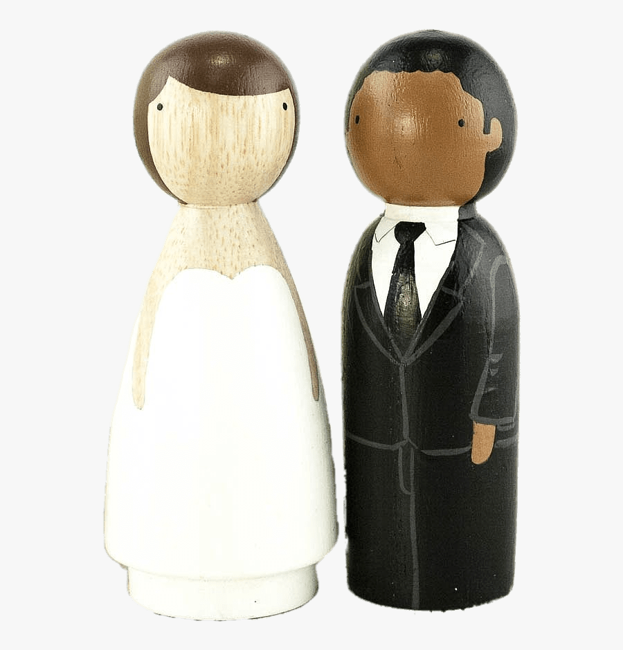Wooden Wedding Figurine - Peg Doll Wedding Cake Topper, Transparent Clipart