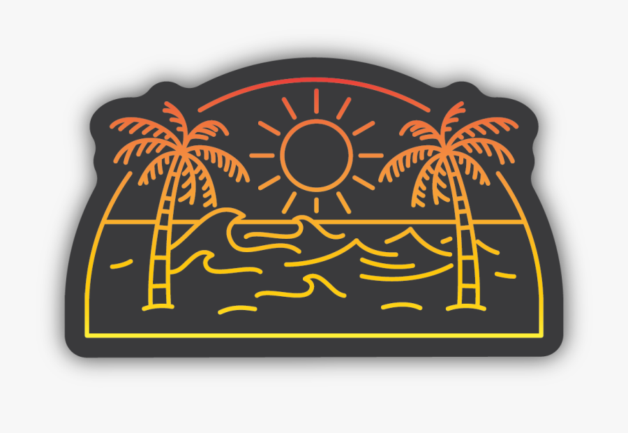 Palm Trees Sun Over Water Sticker - Illustration, Transparent Clipart
