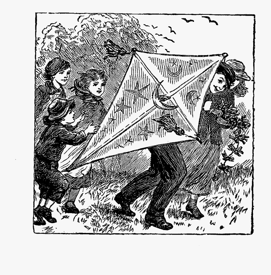 Group Of Childrens Flying Kite, Transparent Clipart