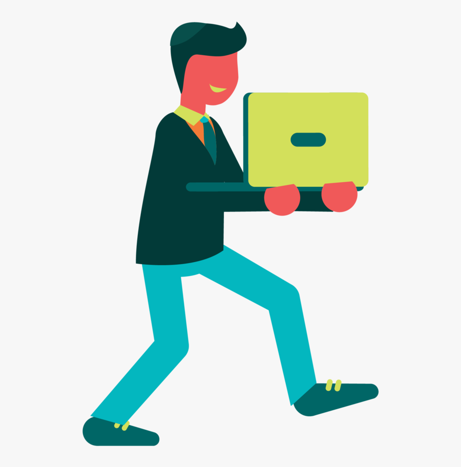 Cartoon Man Walking And Carrying A Laptop - Cartoon, Transparent Clipart