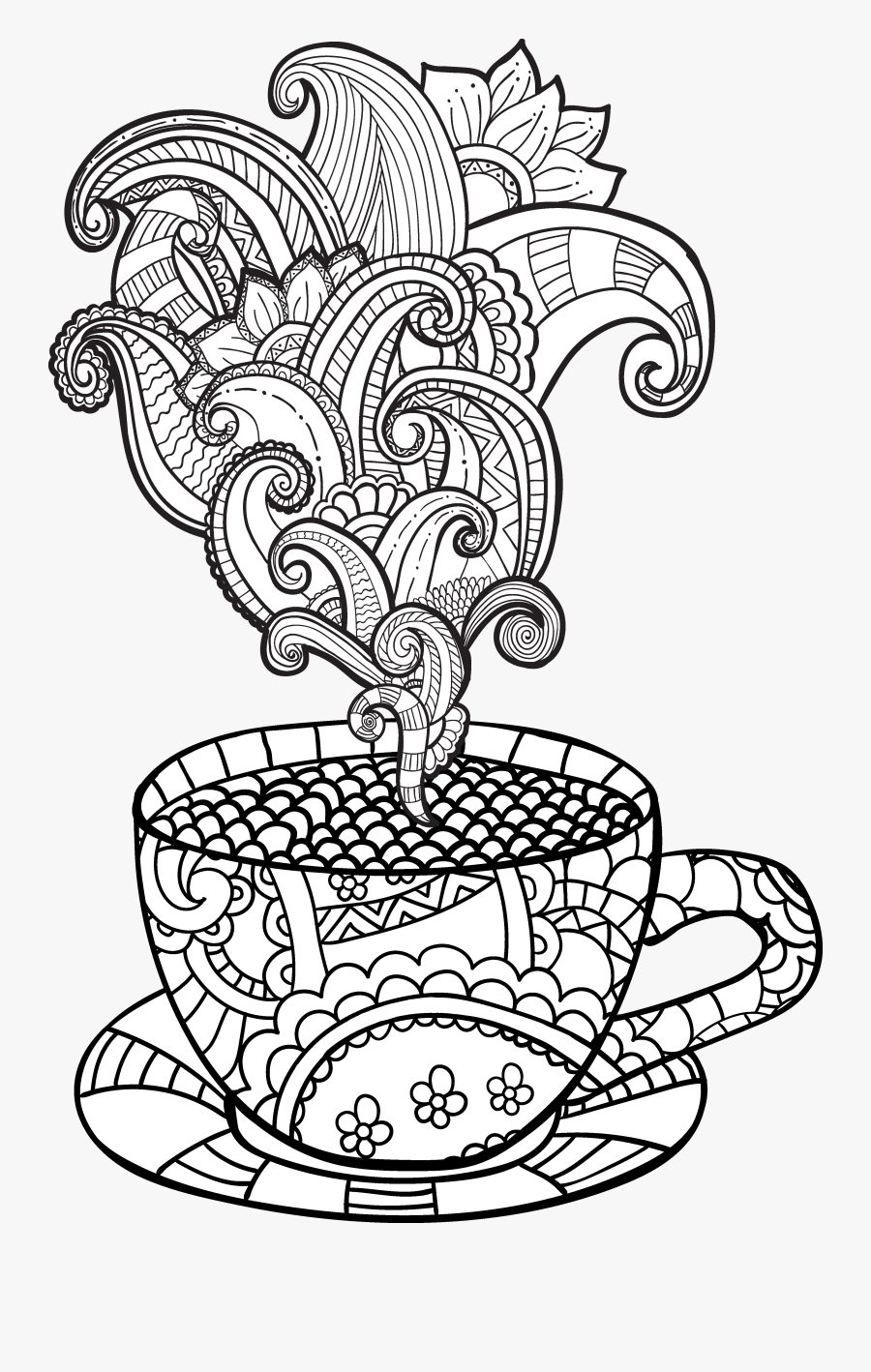 Coffee Adult Coloring Page, Transparent Clipart