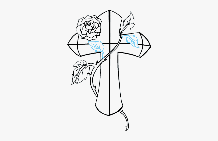 How To Draw Cross With A Rose - Easy Crosses With Roses Drawings, Transparent Clipart