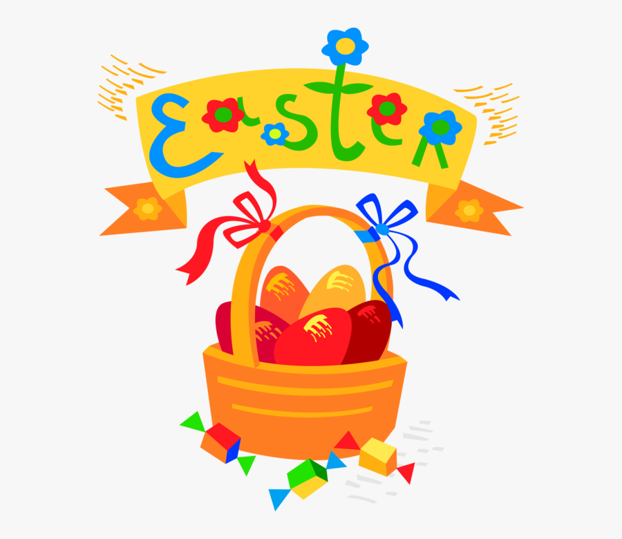 Vector Illustration Of Easter Basket With Colored Eggs - Easter Banner, Transparent Clipart