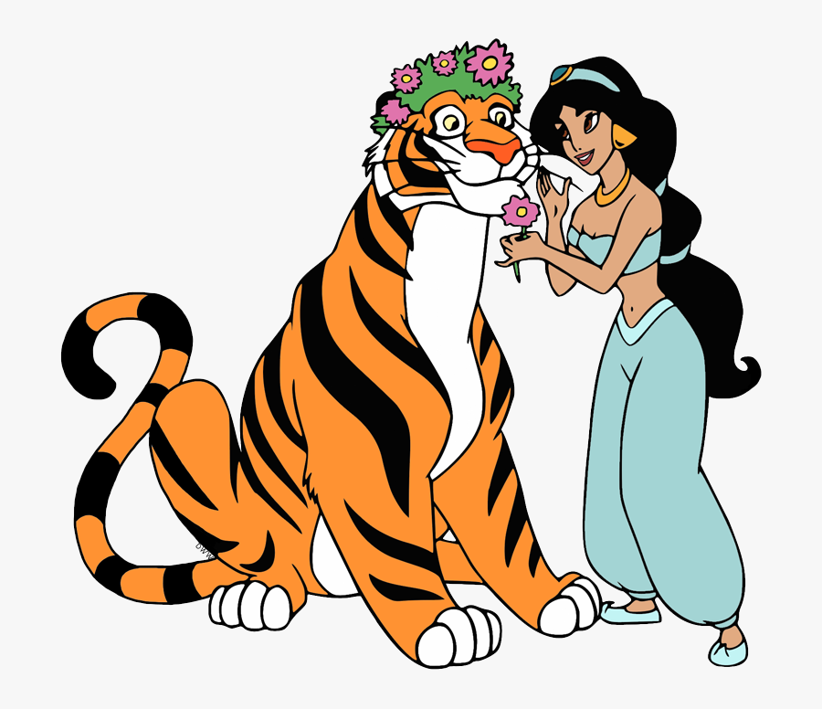 Clip Art Of Jasmine With Rajah Wearing A Crown Flowers - Jasmine And Rajah, Transparent Clipart