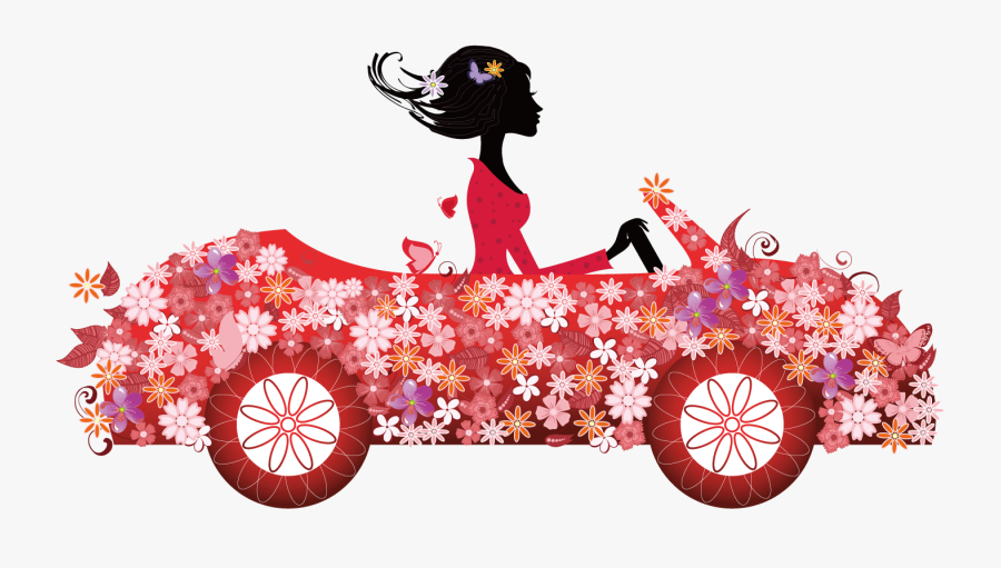 Driving Clipart Pink Car - Driving Girl In Car Cartoon, Transparent Clipart