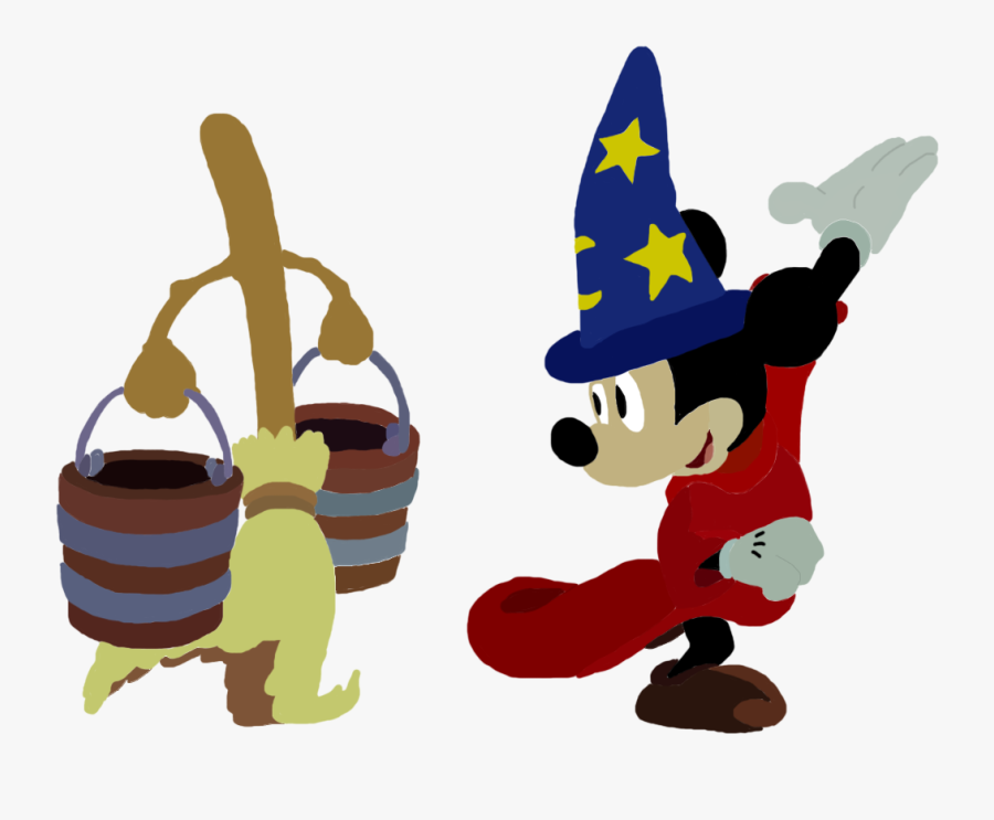Sorcerer Mickey Png Free Download - Sorcerer Mickey And Broom, Transparent Clipart