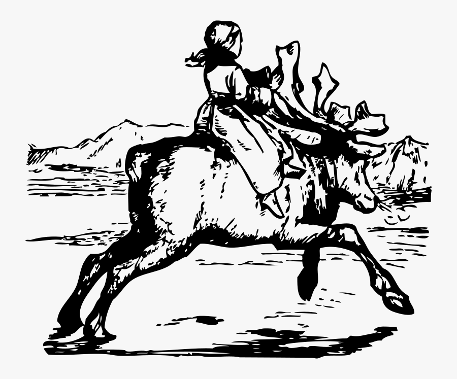 Girl On Reindeer - Clip Art, Transparent Clipart