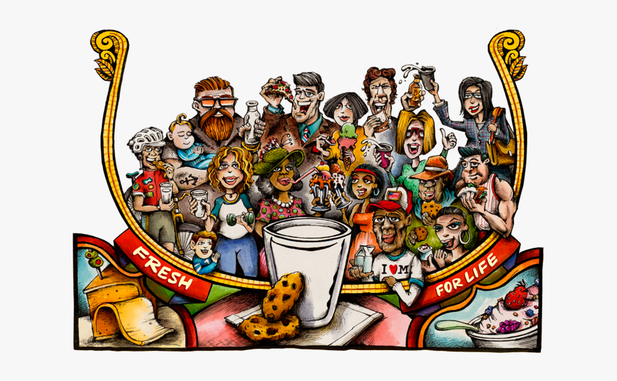 Crowd Of People Enjoying Dairy - Cartoon, Transparent Clipart