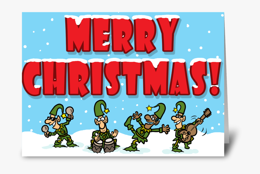 Musical Elves Christmas Greeting Card - Cartoon, Transparent Clipart