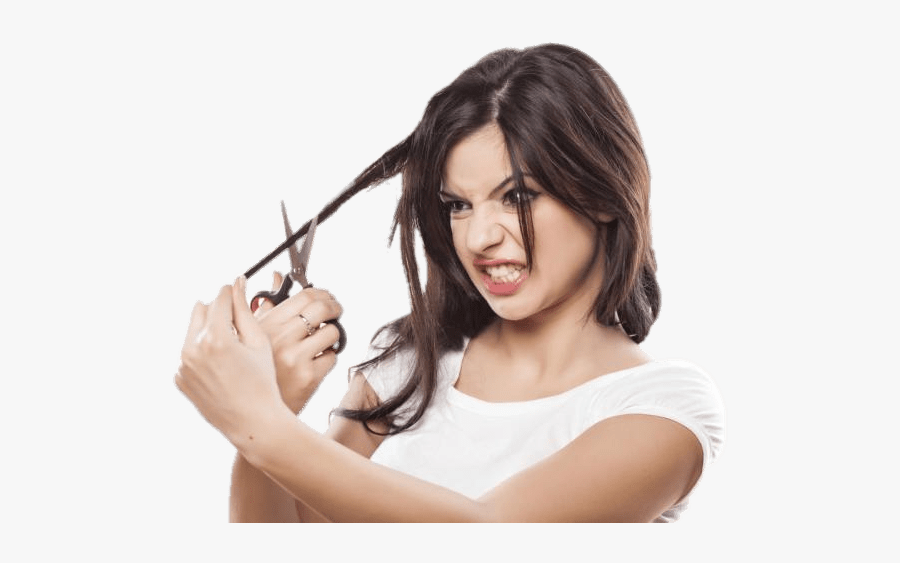 Hair Cutting Angry Clip Arts - Woman Cutting Her Hair, Transparent Clipart