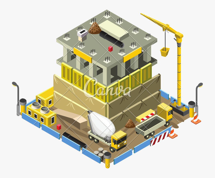 Building Under Construction 3d Building Isometric Vector - Building Under Construction 3d, Transparent Clipart