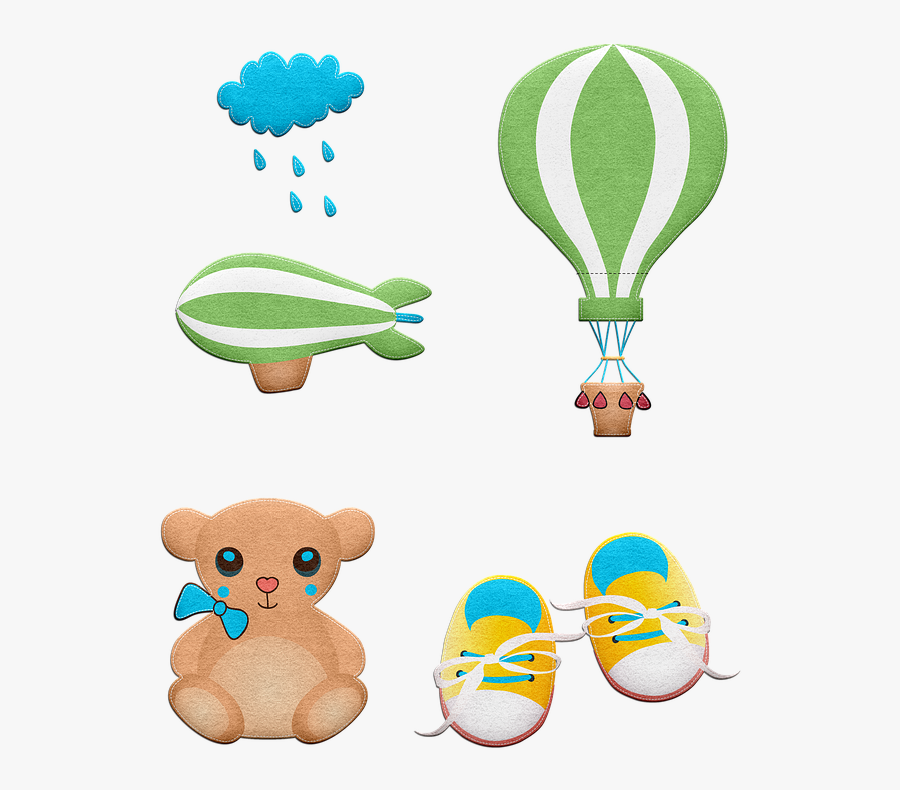 Felt Baby Items, Baby Shoes, Baby Bear, Hot Air Balloon - Cartoon, Transparent Clipart