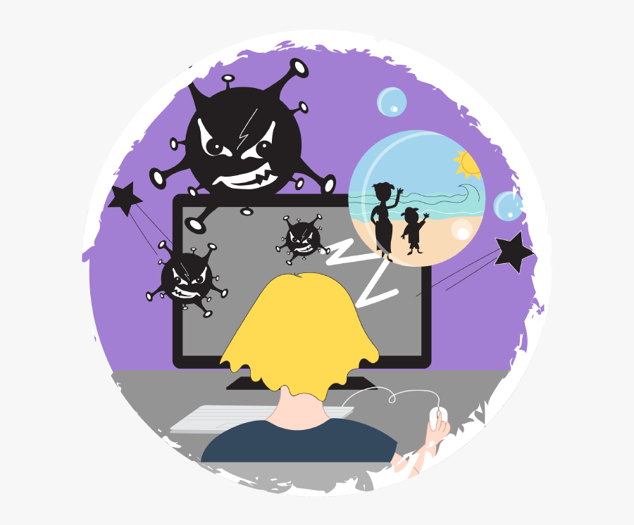 Boy Looking At Computer Screen With Scary Things On - Safe In The Internet, Transparent Clipart