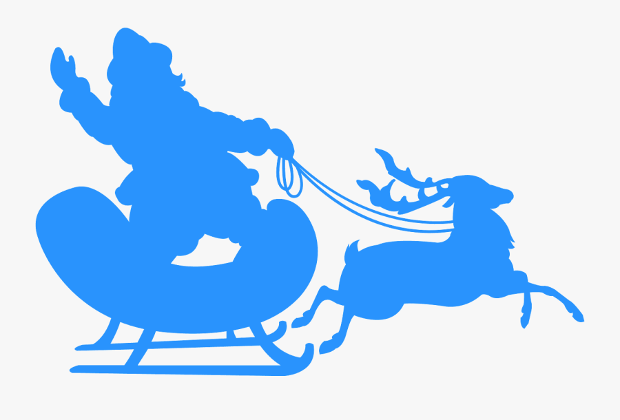 Santa Sleigh In Sky Blue Silhouette Clip Art, Transparent Clipart